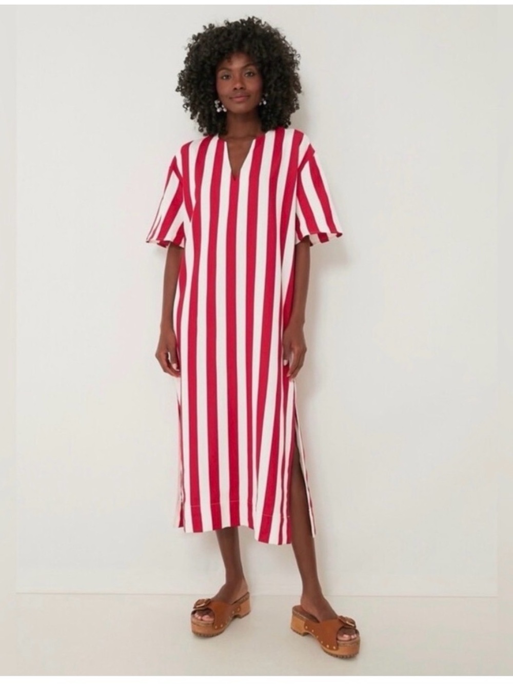 Tuckernuck Red and White Striped V-Neck Midi Dress pomander place